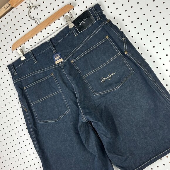 Sean John Baggy Jean Shorts 38 Jorts Skate 90s Dark Wash Hip Hop Double Knee - Picture 4 of 7